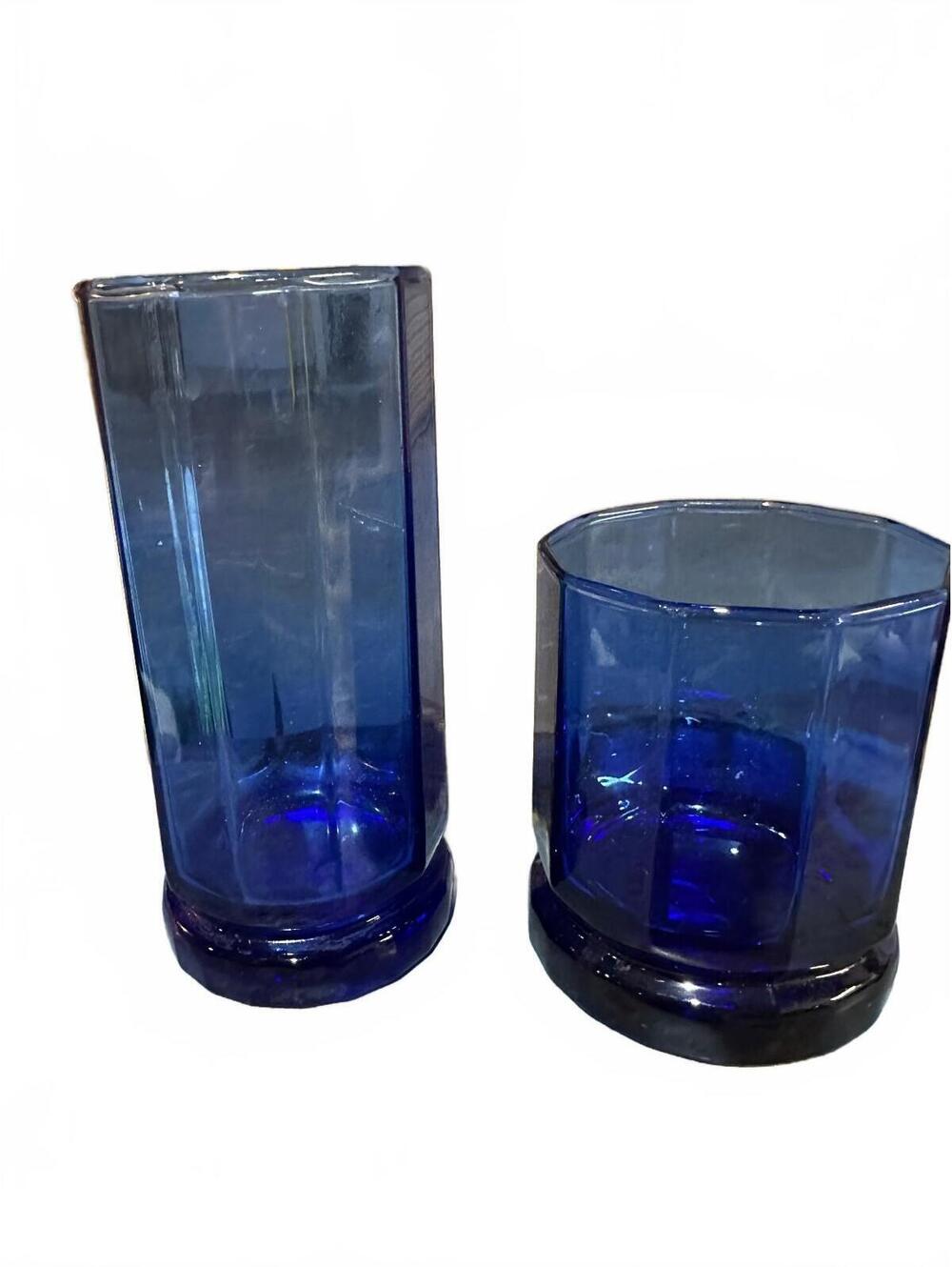 Vintage Libbey Facets Cobalt Blue Glasses Set of 2